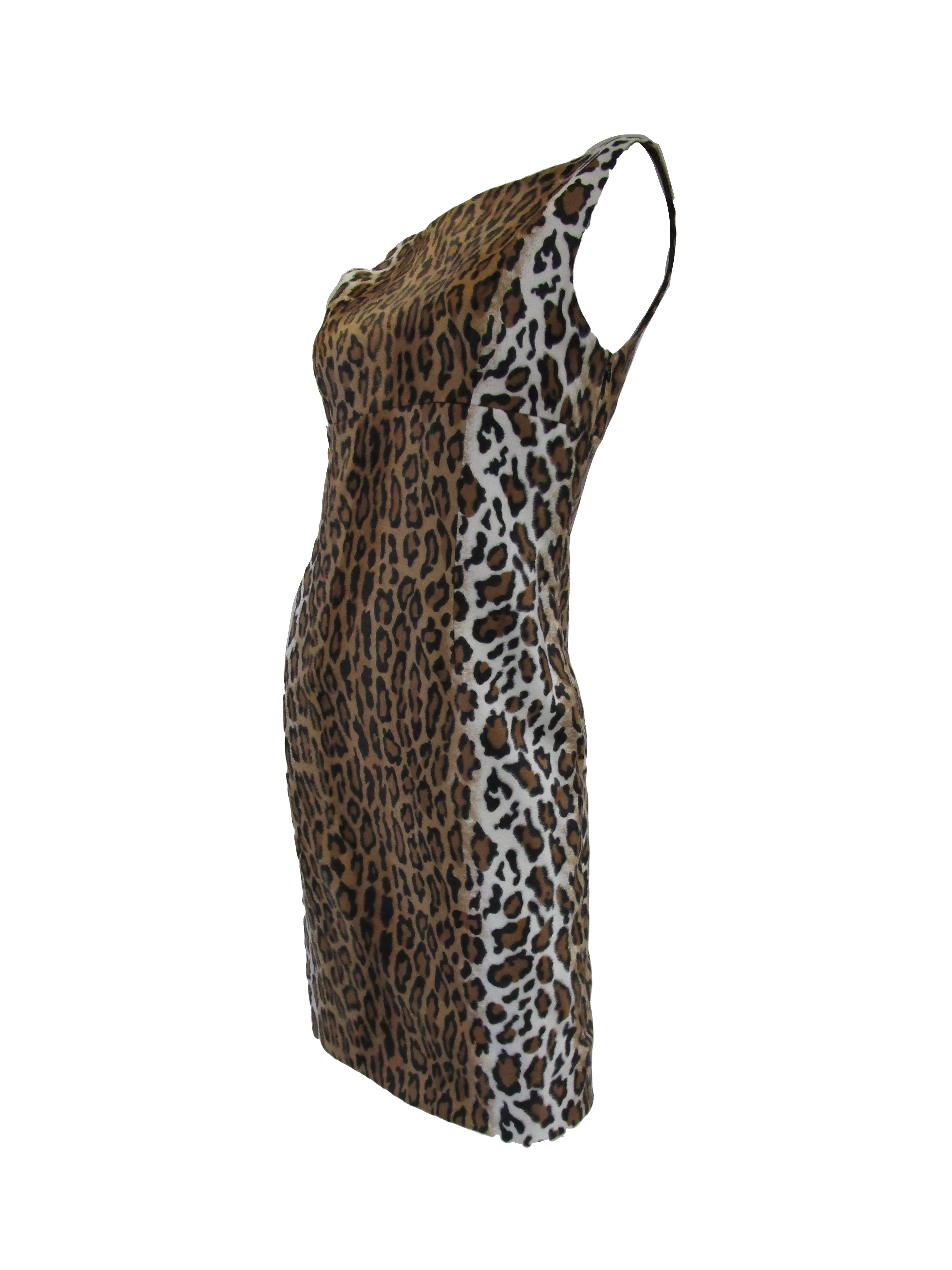 2000s Moschino Cheap & Chic Faux Fur Leopard Print Sheath Dress