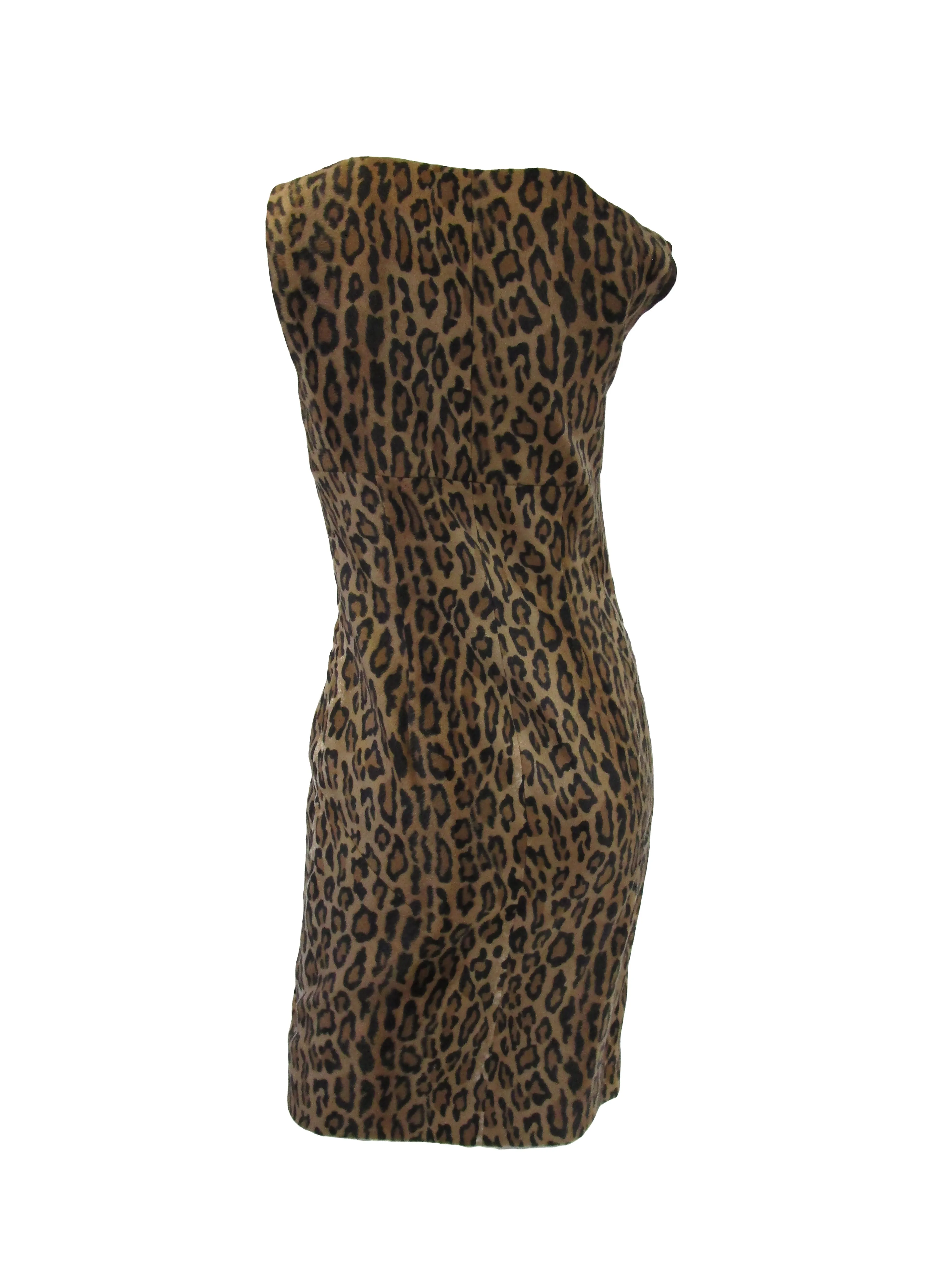 2000s Moschino Cheap & Chic Faux Fur Leopard Print Sheath Dress