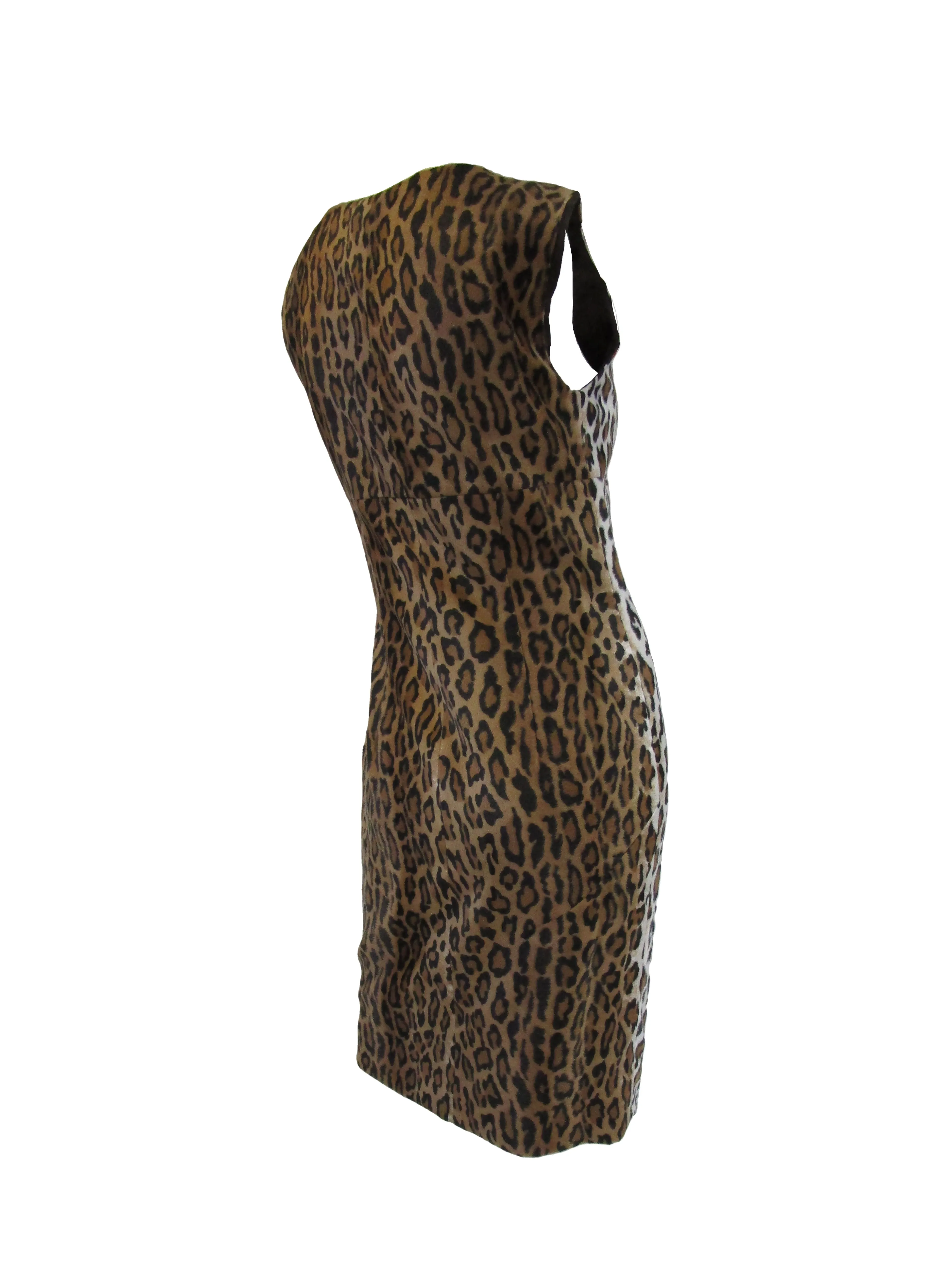 2000s Moschino Cheap & Chic Faux Fur Leopard Print Sheath Dress