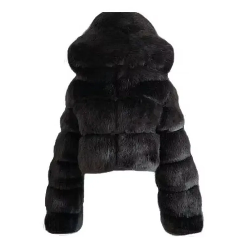 828Sale Women Fashion Winter Faux Fur Cropped Coat Fluffy Zip Hooded Warm Short Jacket 2020 Winter Top Fashion Women Mink Coats