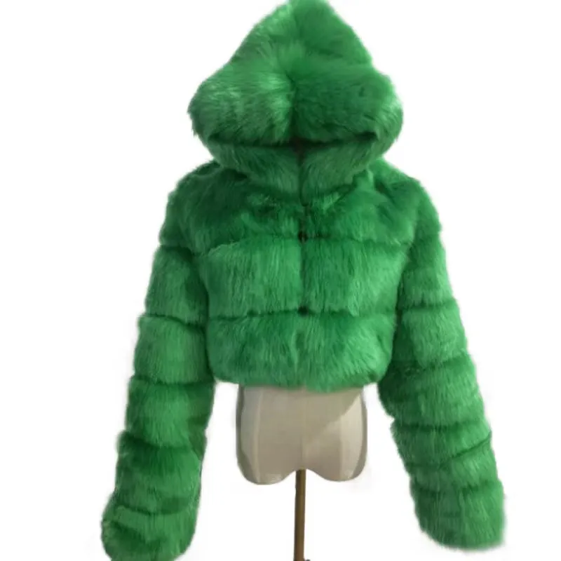 828Sale Women Fashion Winter Faux Fur Cropped Coat Fluffy Zip Hooded Warm Short Jacket 2020 Winter Top Fashion Women Mink Coats