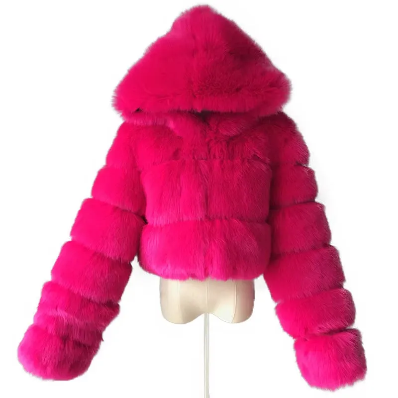828Sale Women Fashion Winter Faux Fur Cropped Coat Fluffy Zip Hooded Warm Short Jacket 2020 Winter Top Fashion Women Mink Coats