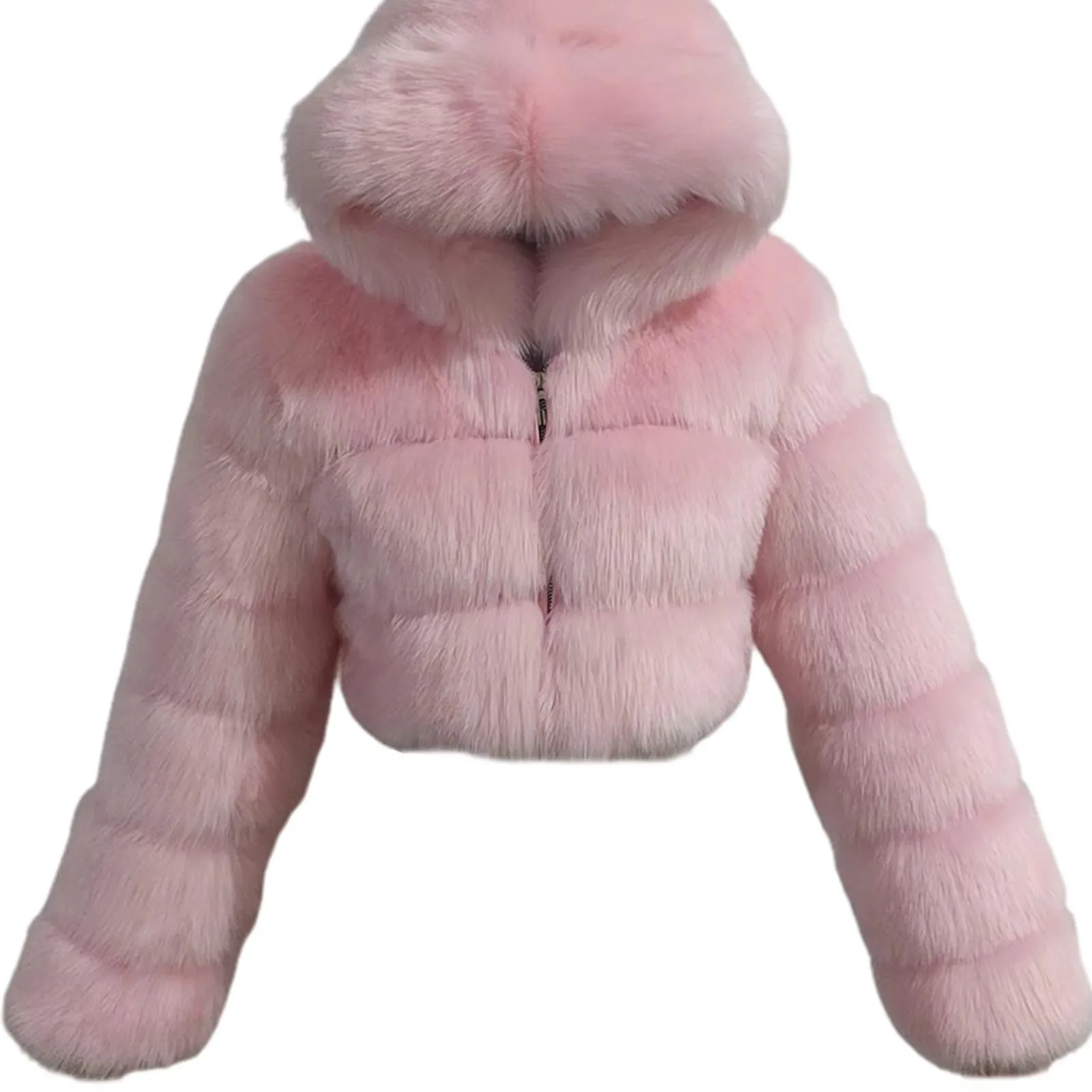 828Sale Women Fashion Winter Faux Fur Cropped Coat Fluffy Zip Hooded Warm Short Jacket 2020 Winter Top Fashion Women Mink Coats