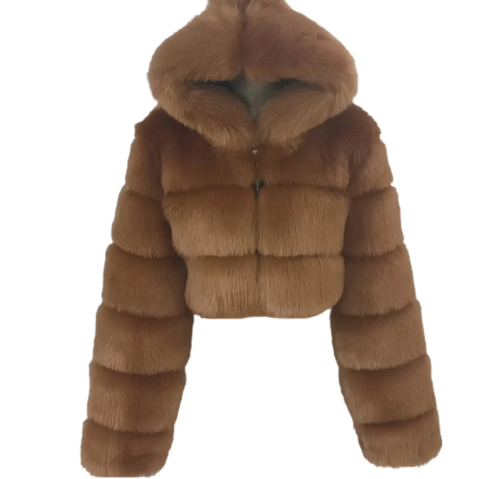 828Sale Women Fashion Winter Faux Fur Cropped Coat Fluffy Zip Hooded Warm Short Jacket 2020 Winter Top Fashion Women Mink Coats