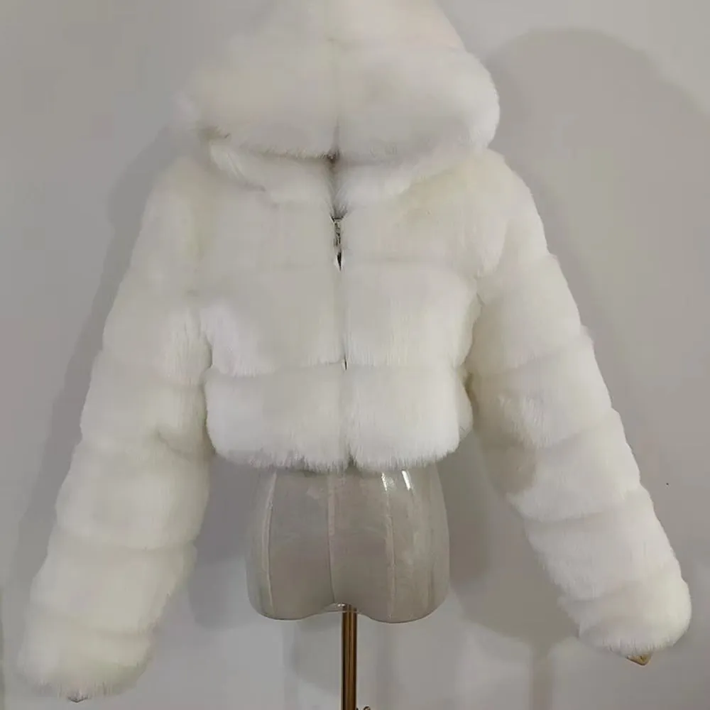 828Sale Women Fashion Winter Faux Fur Cropped Coat Fluffy Zip Hooded Warm Short Jacket 2020 Winter Top Fashion Women Mink Coats