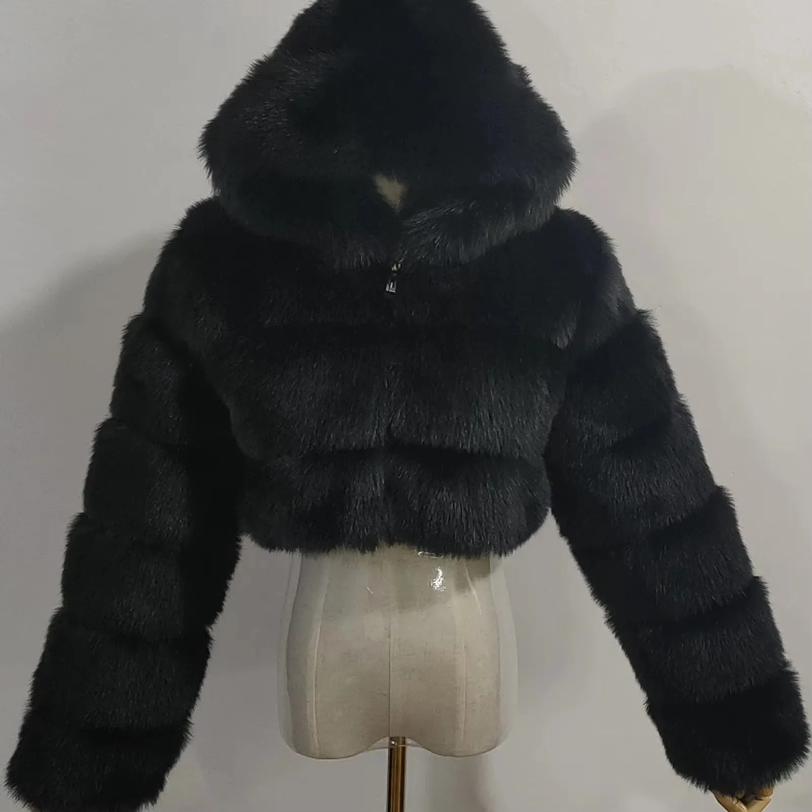 828Sale Women Fashion Winter Faux Fur Cropped Coat Fluffy Zip Hooded Warm Short Jacket 2020 Winter Top Fashion Women Mink Coats