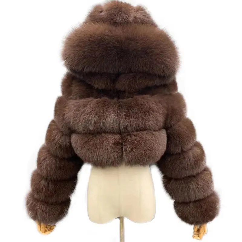 828Sale Women Fashion Winter Faux Fur Cropped Coat Fluffy Zip Hooded Warm Short Jacket 2020 Winter Top Fashion Women Mink Coats