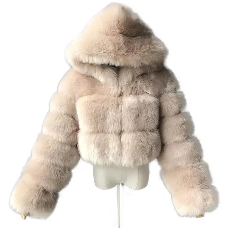 828Sale Women Fashion Winter Faux Fur Cropped Coat Fluffy Zip Hooded Warm Short Jacket 2020 Winter Top Fashion Women Mink Coats