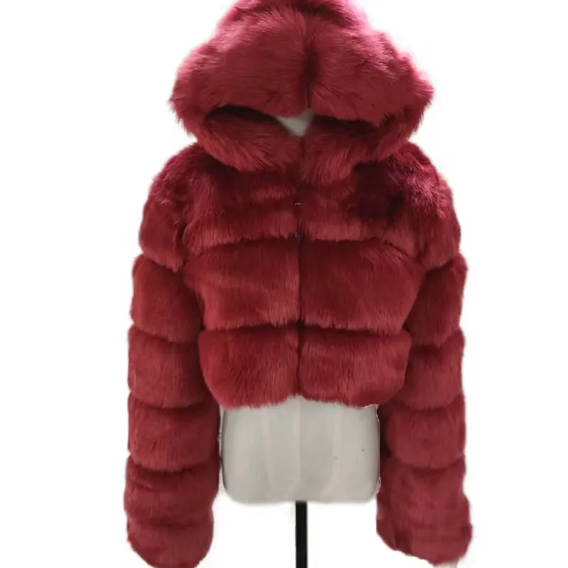 828Sale Women Fashion Winter Faux Fur Cropped Coat Fluffy Zip Hooded Warm Short Jacket 2020 Winter Top Fashion Women Mink Coats