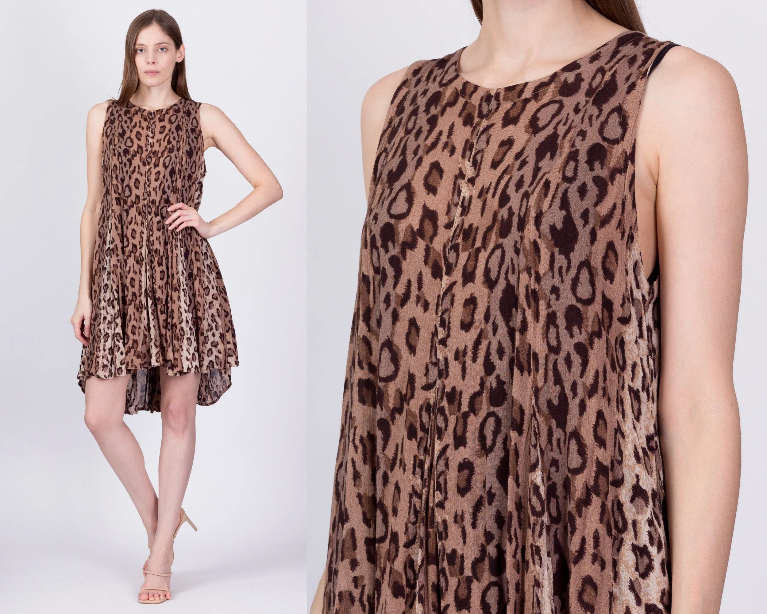 90s Grunge Leopard Print High-Low Mini Dress - One Size