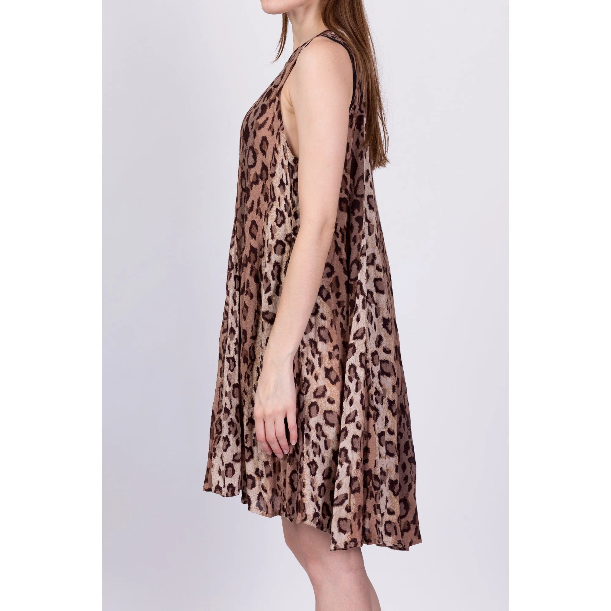 90s Grunge Leopard Print High-Low Mini Dress - One Size