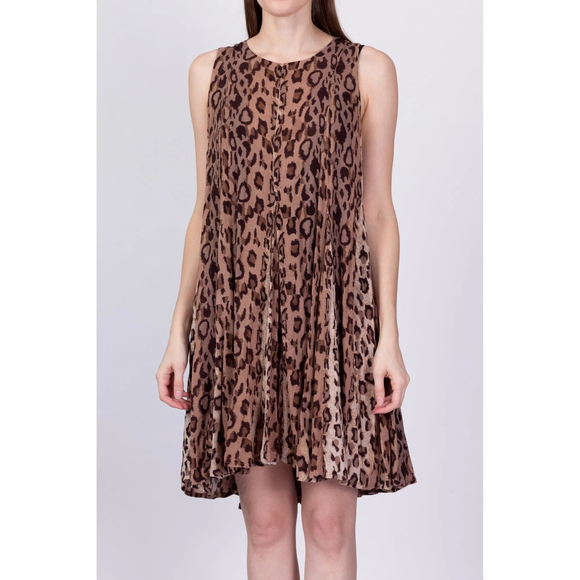 90s Grunge Leopard Print High-Low Mini Dress - One Size