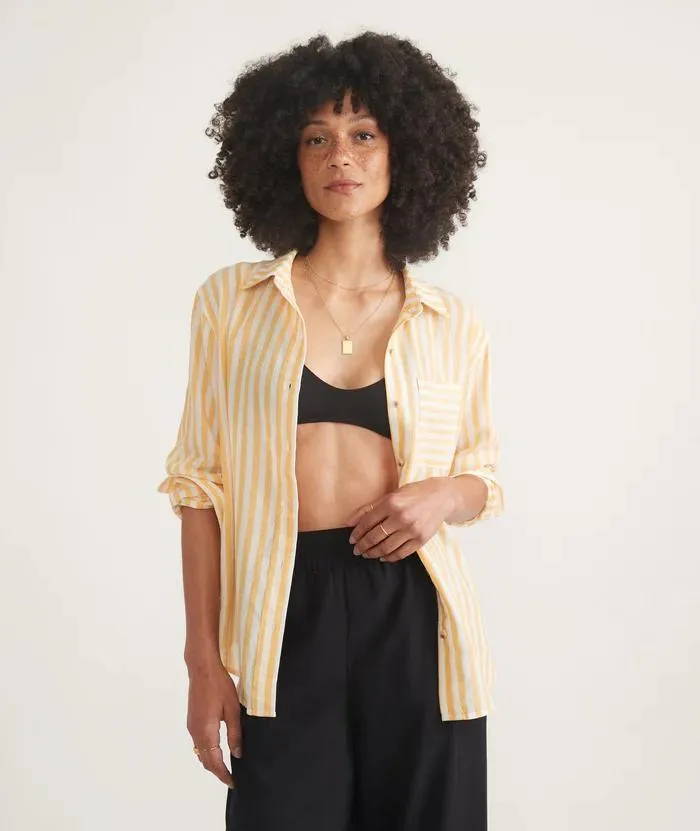 Abbey Linen Button Down - Golden Yellow Stripe