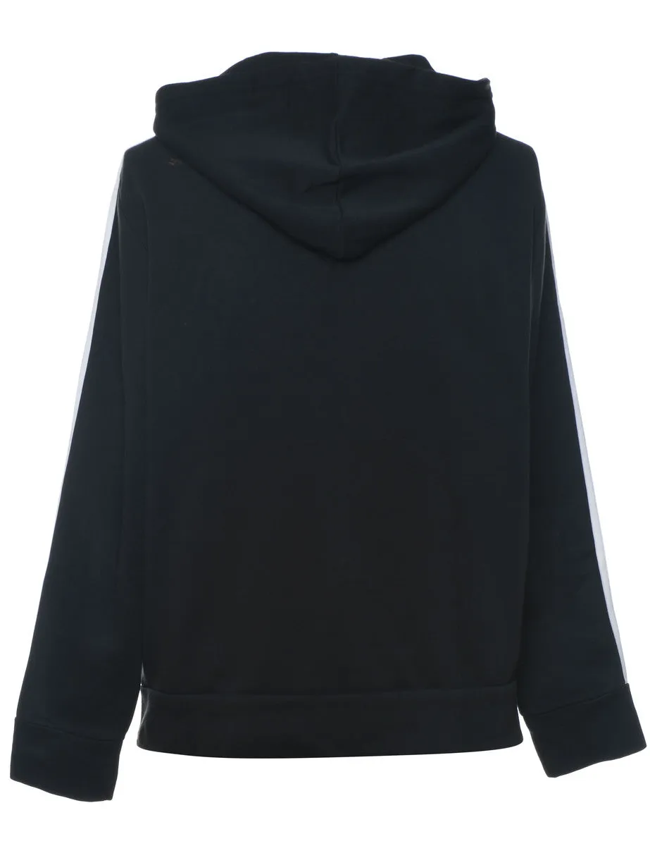 Adidas Hooded Black & White Three-Stripe Sweatshirt - L