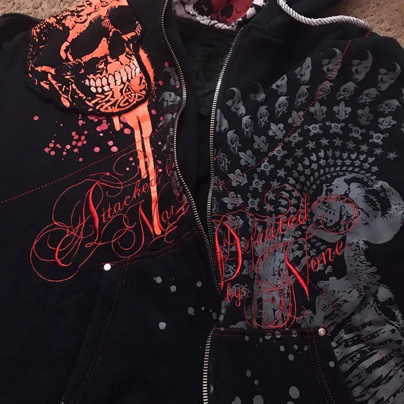 Back To School Joskaa Y2K Aesthetics Mall Goth Zip Up Hoodies Dark Academia Graphic Print Oversized Sweatshirt Gothic Grunge Retro Coat Jackets