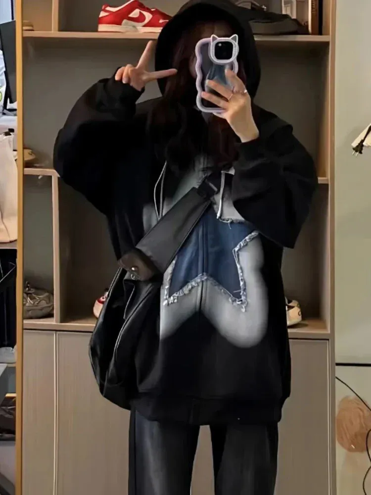 Back To School Joskaa Y2K Zip Up Hoodie Women Sweet Star Graphics Sweatshirts Fashion Red Oversized Sport Coat Grunge Female Harajuku Clothes