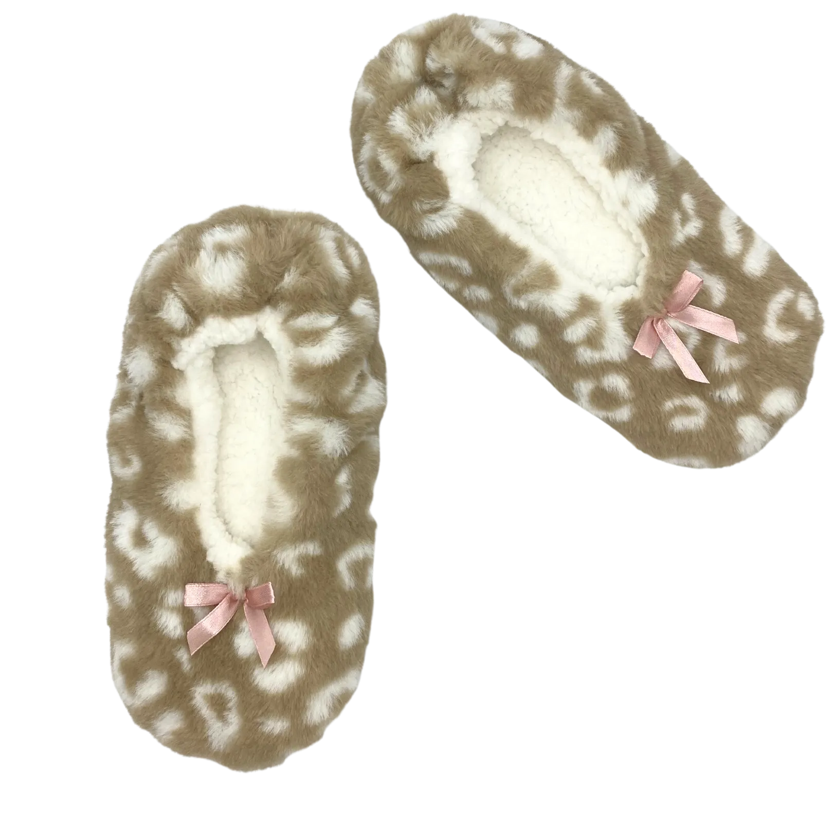 Beige Leopard Print Faux Fur Fuzzy Babba Slipper Sock