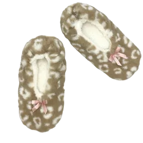 Beige Leopard Print Faux Fur Fuzzy Babba Slipper Sock