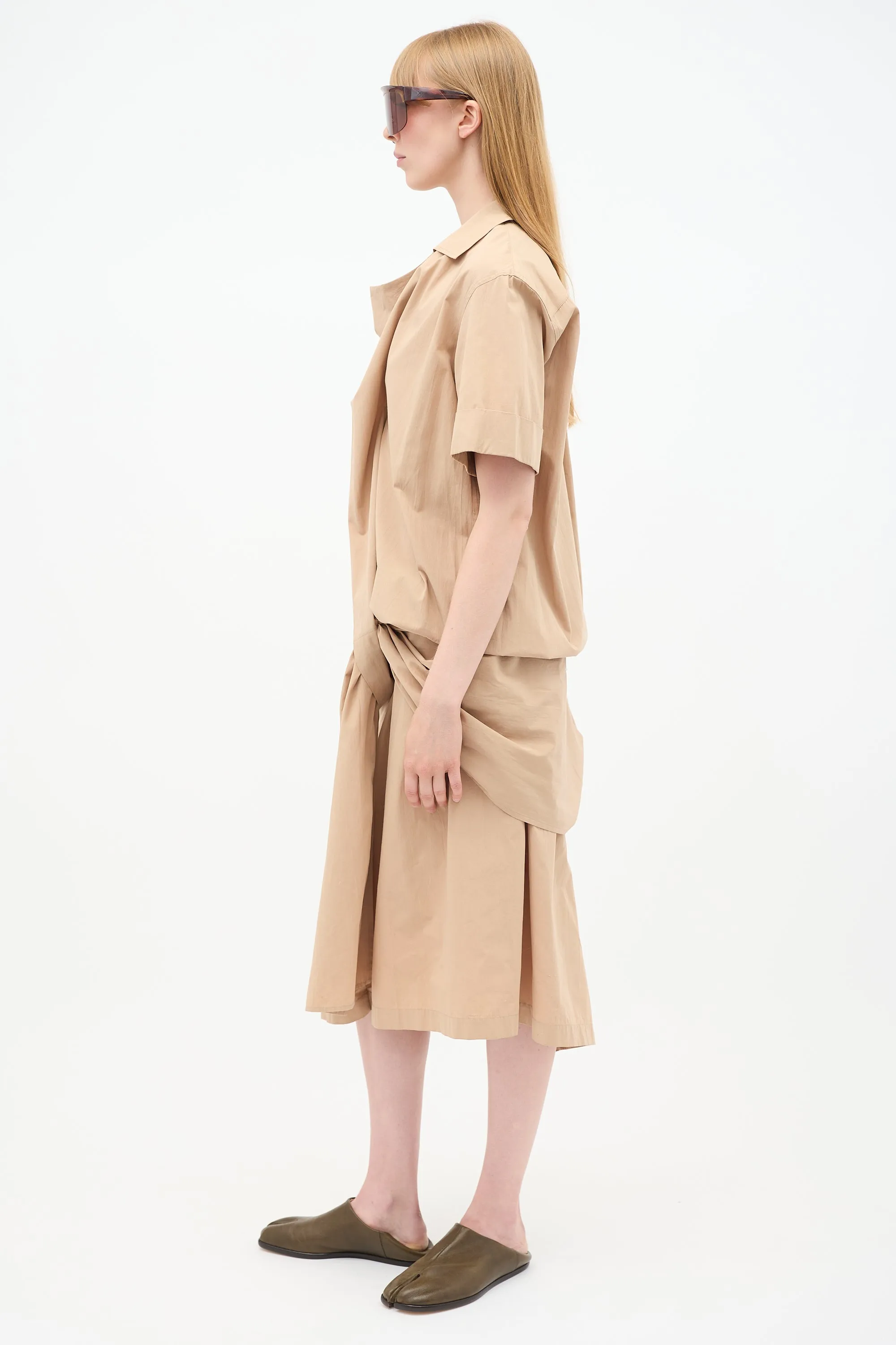 Beige Short Sleeve Wrap Dress