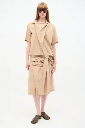 Beige Short Sleeve Wrap Dress
