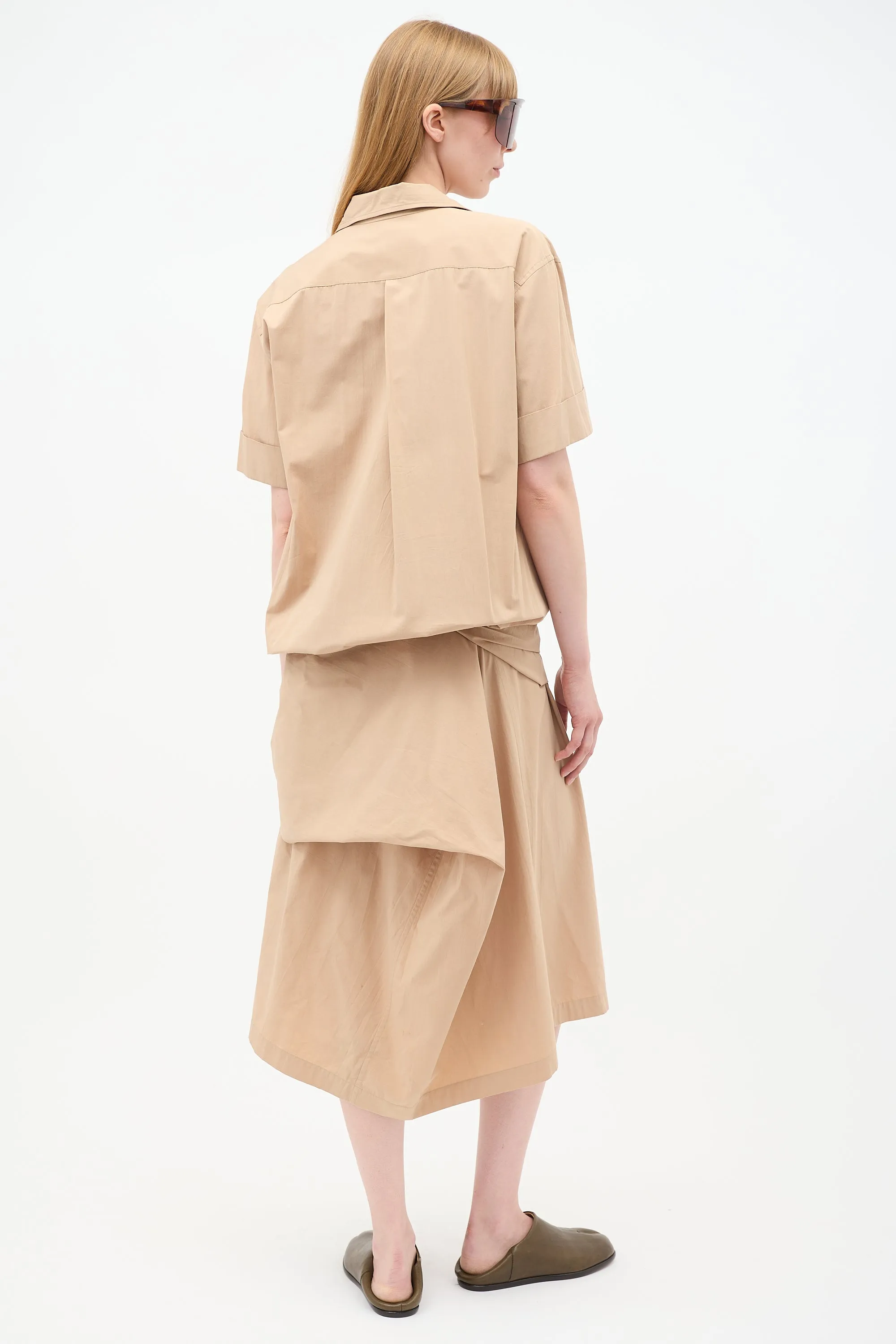 Beige Short Sleeve Wrap Dress