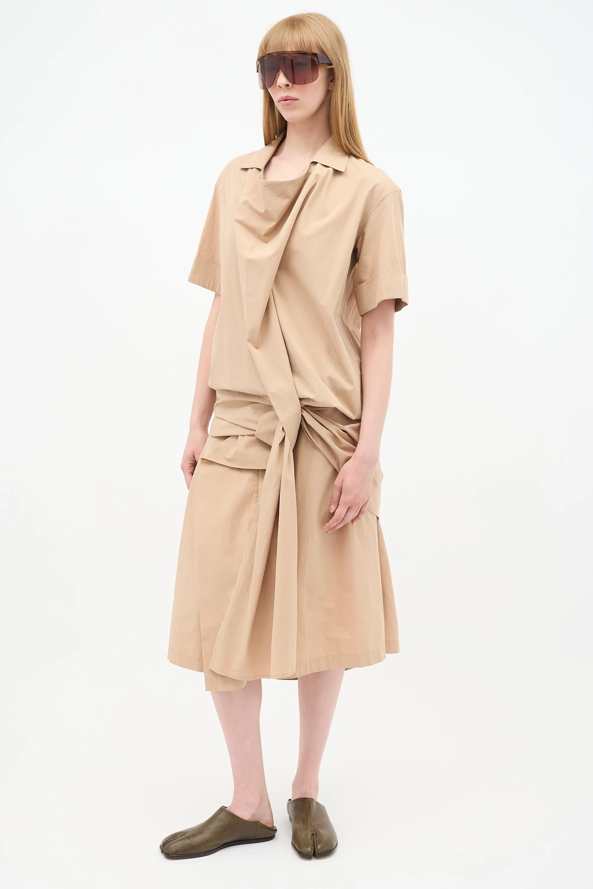 Beige Short Sleeve Wrap Dress