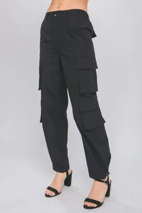 Black Cargo Pants With Snap Button