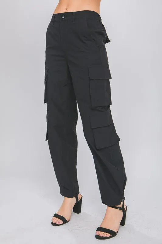 Black Cargo Pants With Snap Button