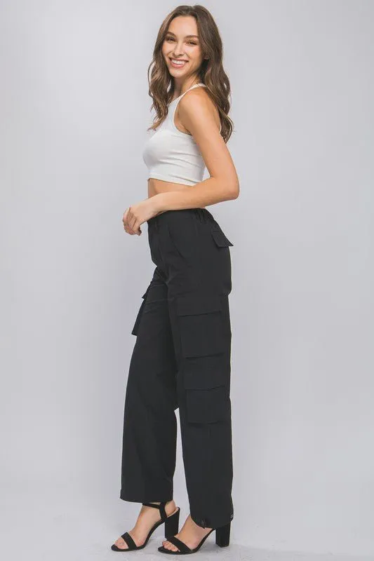 Black Cargo Pants With Snap Button