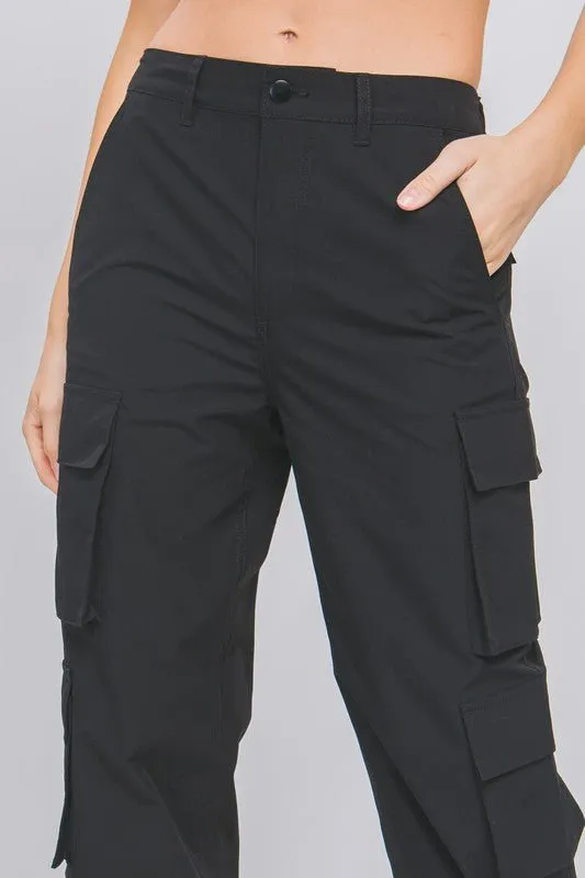 Black Cargo Pants With Snap Button