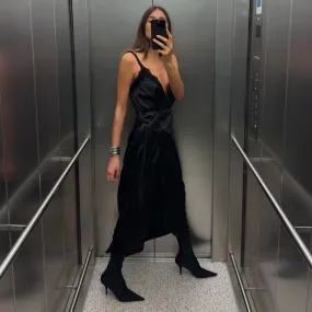 Black Meela Lace Trim Dress