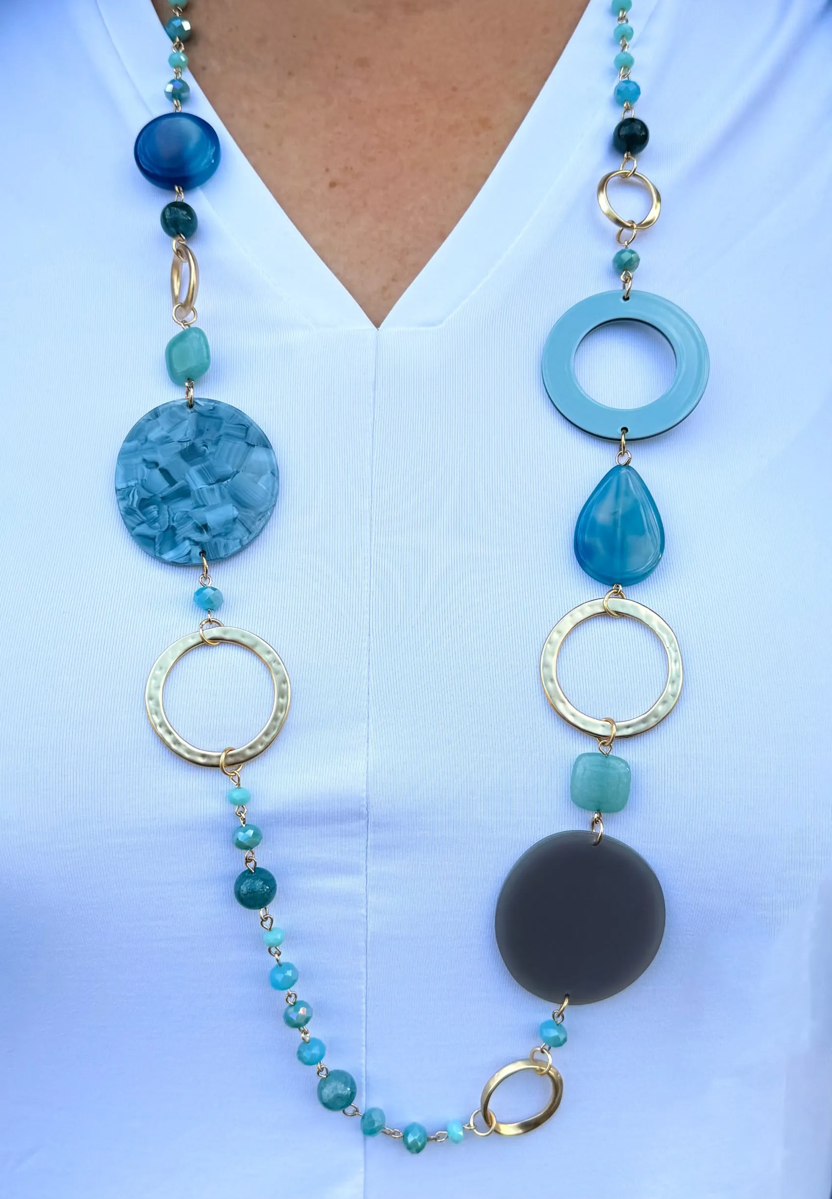 Blue and Gold Beaded Necklace