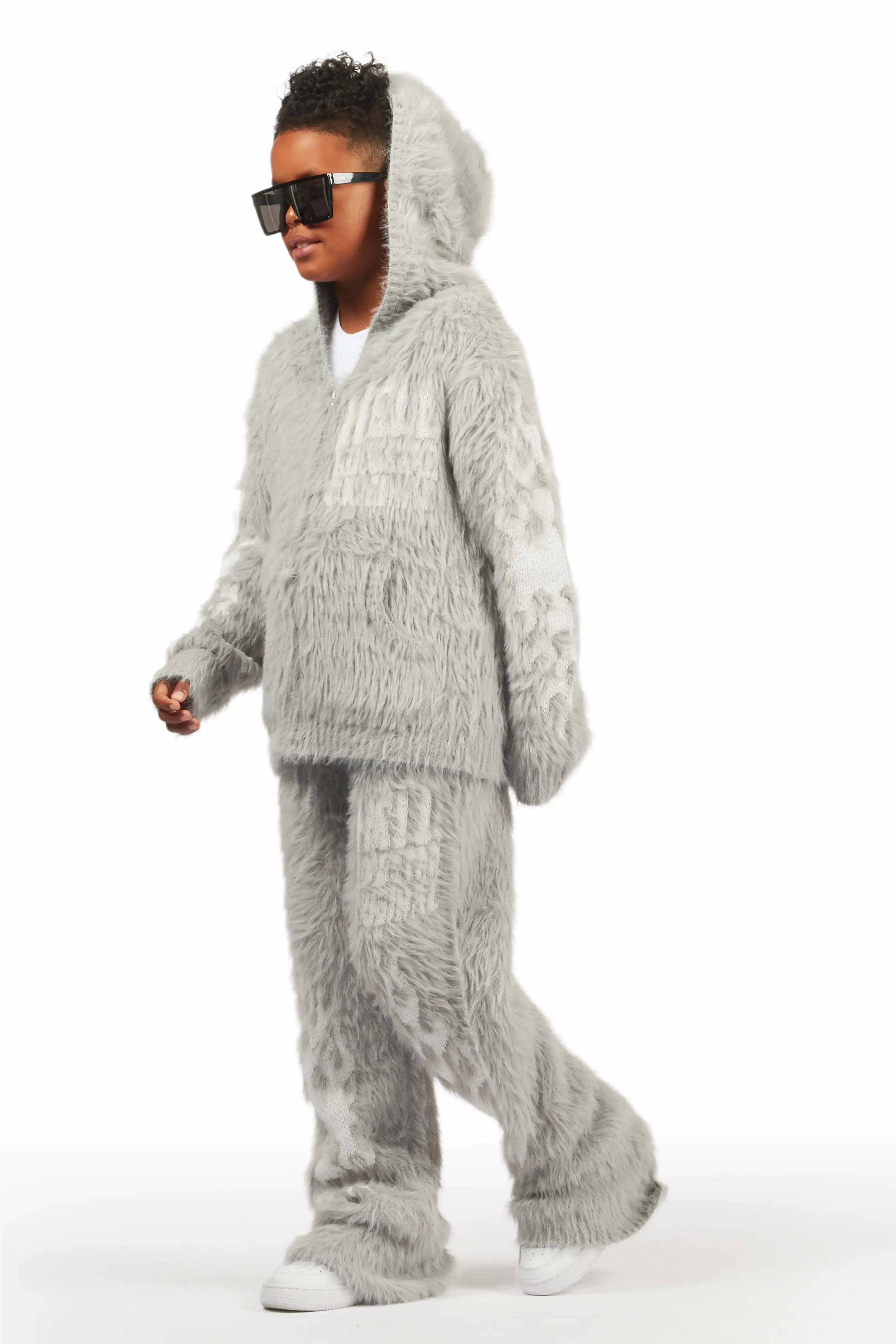 Boys Toshio Grey Stacked Flare Knitted Mohair Track Set