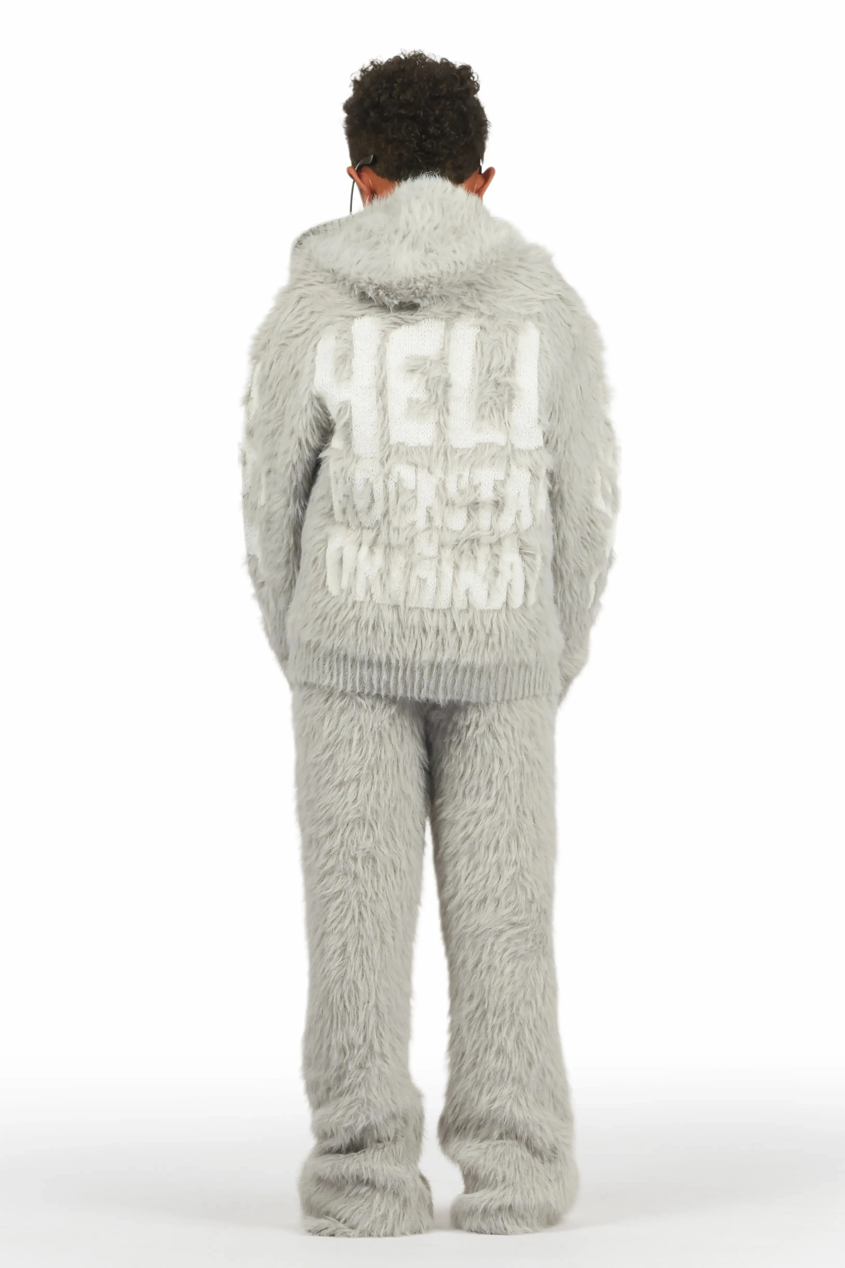 Boys Toshio Grey Stacked Flare Knitted Mohair Track Set