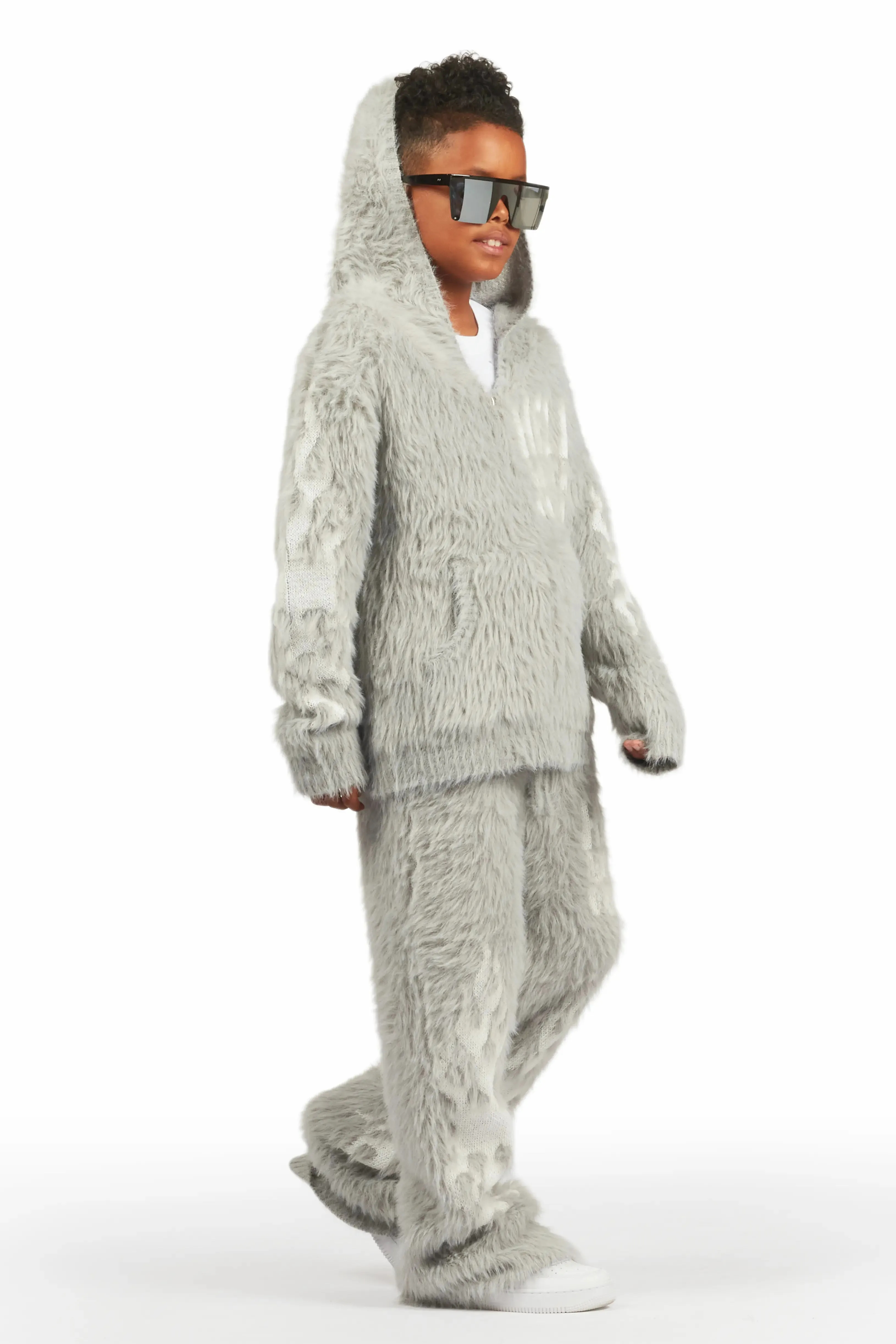 Boys Toshio Grey Stacked Flare Knitted Mohair Track Set