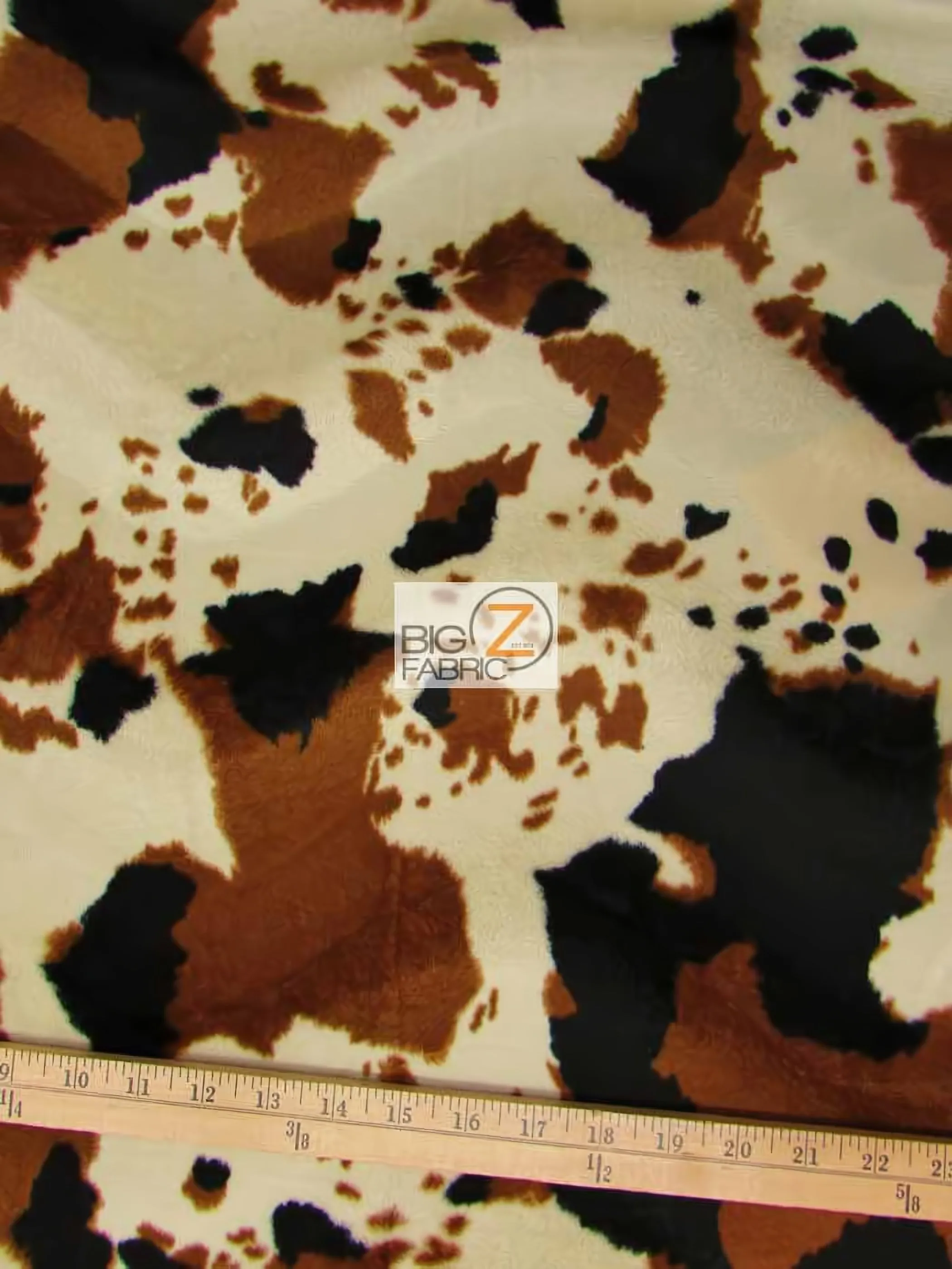 Brown/Black/Off White Velboa Cow Animal Short Pile Fabric / By The Roll - 25 Yards