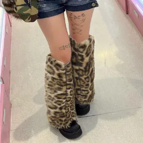 Carly Faux Fur Leopard Leg Warmers