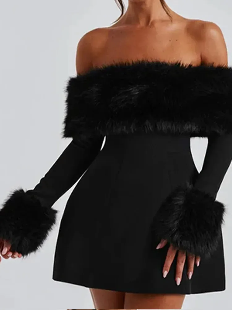 Carolina - Elegant mini dress with faux fur detail