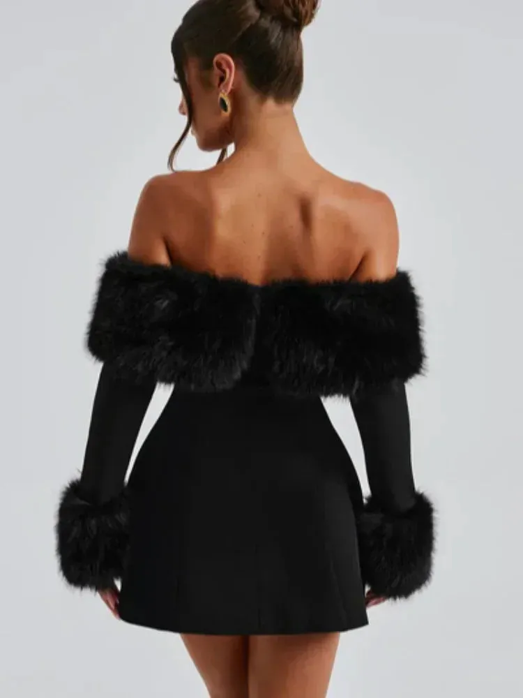 Carolina - Elegant mini dress with faux fur detail