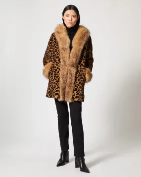 Cheetah Printed Faux Mink & Fox Fur Coat