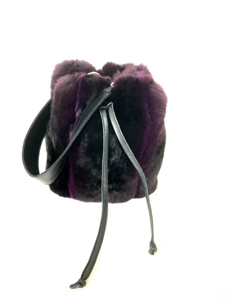 Chinchilla Fur Bucket Bag in Purple