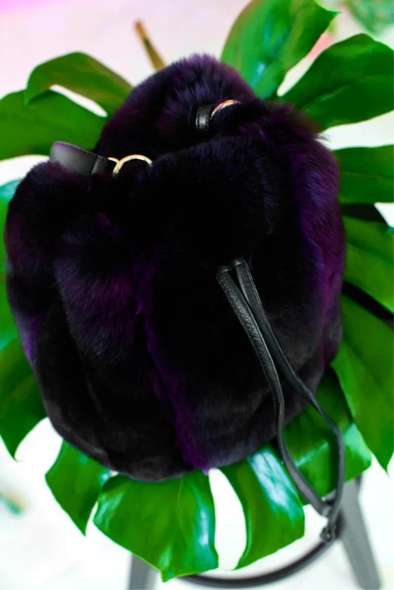 Chinchilla Fur Bucket Bag in Purple