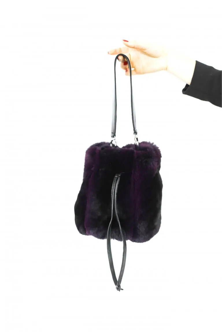 Chinchilla Fur Bucket Bag in Purple