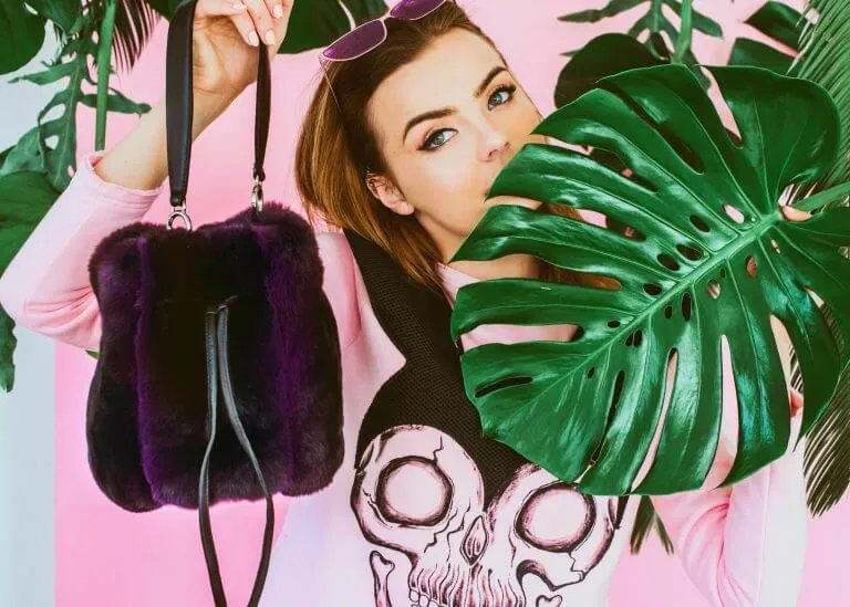 Chinchilla Fur Bucket Bag in Purple