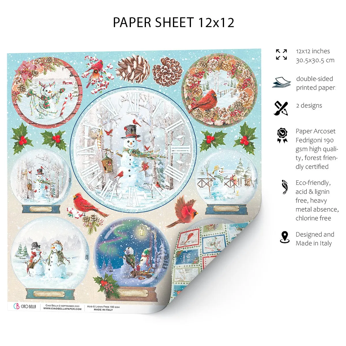 Ciao Bella Northern Lights Snowballs Paper Sheet 12"x12" 1 Sheet