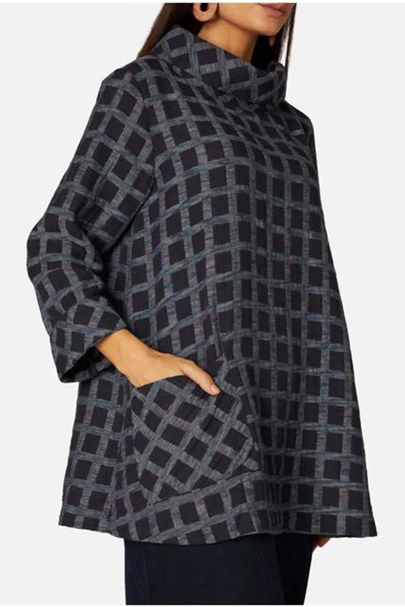 Cotton Ikat Check Tunic Navy