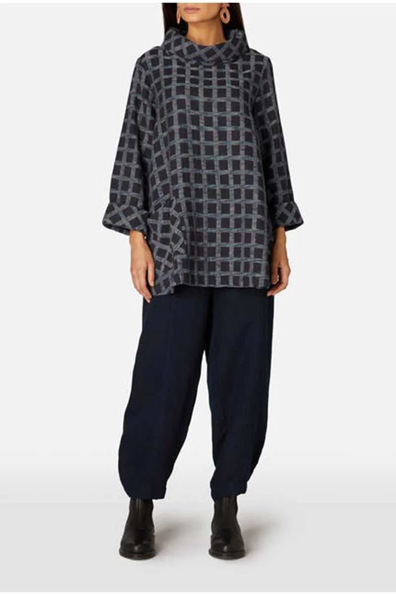 Cotton Ikat Check Tunic Navy