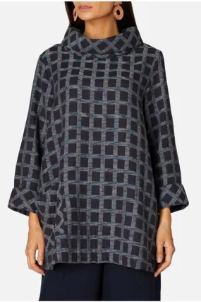 Cotton Ikat Check Tunic Navy