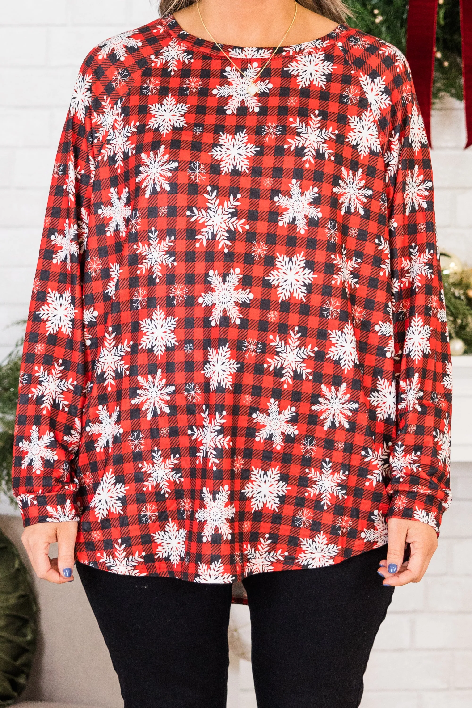 Curved Hem Slouchy Dolman Tunic, Festive Red