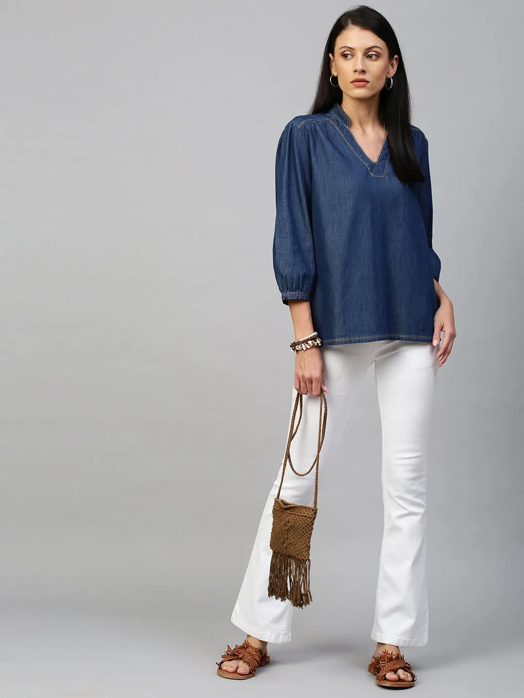 Dark Wash Denim Pop Over Tunic